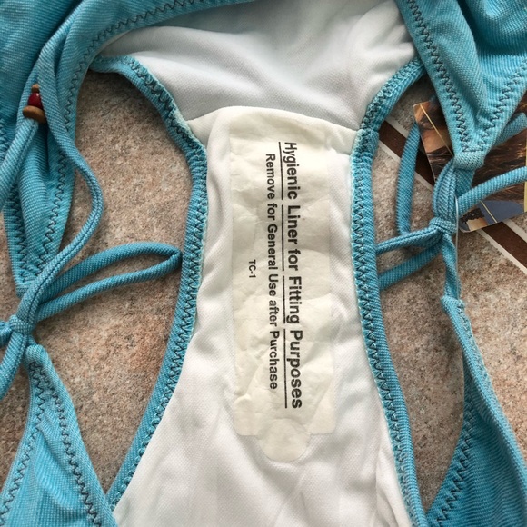 Blue Crochet Boho Pink Sands Bikini Swimsuit, L - Picture 10 of 10